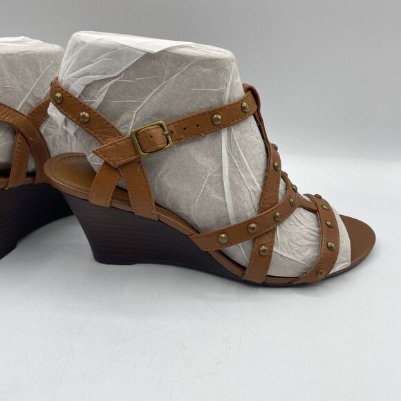 Ralph Lauren Hilda Wedge Sandal Leather Brown Womens Size 6.5 - Picture 1 of 9